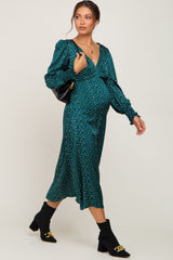 Forest Green Polka Dot V-Neck Satin Maternity Midi Dress