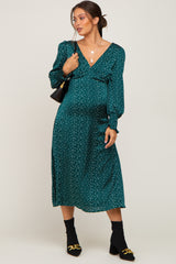 Forest Green Polka Dot V-Neck Satin Maternity Midi Dress