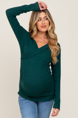 Forest Green Brushed Ribbed Long Sleeve Maternity Top