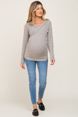 Heather Grey Brushed Ribbed Long Sleeve Maternity Top