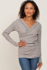 Heather Grey Brushed Ribbed Long Sleeve Maternity Top