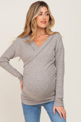 Heather Grey Brushed Ribbed Long Sleeve Maternity Top