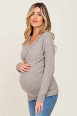 Heather Grey Brushed Ribbed Long Sleeve Maternity Top