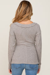 Heather Grey Brushed Ribbed Long Sleeve Maternity Top