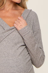 Heather Grey Brushed Ribbed Long Sleeve Maternity Top