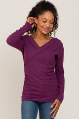 Plum Brushed Ribbed Long Sleeve Maternity Top