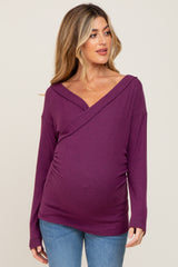 Plum Brushed Ribbed Long Sleeve Maternity Top