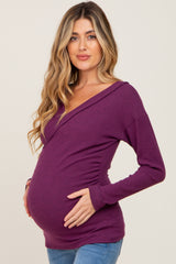 Plum Brushed Ribbed Long Sleeve Maternity Top