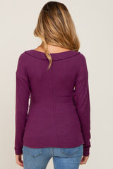 Plum Brushed Ribbed Long Sleeve Maternity Top