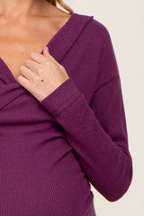 Plum Brushed Ribbed Long Sleeve Maternity Top