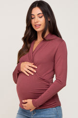 Burgundy Long Sleeve Wrap Maternity Nursing Top