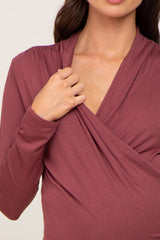 Burgundy Long Sleeve Wrap Maternity Nursing Top