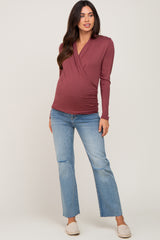 Burgundy Long Sleeve Wrap Maternity Nursing Top