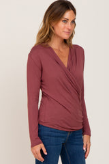 Burgundy Long Sleeve Wrap Nursing Top