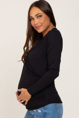 Black Long Sleeve Wrap Maternity Nursing Top