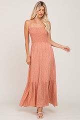 Peach Floral Sleeveless Smocked Maternity Maxi Dress