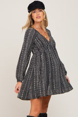 Black Printed V-Neck Long Sleeve Maternity Dress