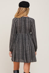 Black Printed V-Neck Long Sleeve Maternity Dress