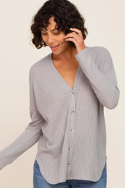 Heather Grey Waffle Knit Button Down Top