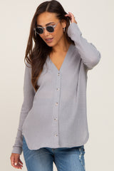 Heather Grey Waffle Knit Button Down Maternity Top