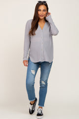 Heather Grey Waffle Knit Button Down Maternity Top