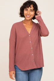 Mauve Waffle Knit Button Down Top