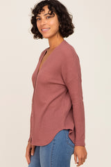 Mauve Waffle Knit Button Down Top