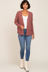 Mauve Waffle Knit Button Down Top