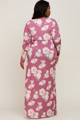 Mauve Floral Button Front Plus Maxi Dress