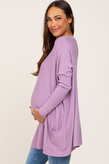 Light Mauve Pocketed Dolman Sleeve Maternity Top