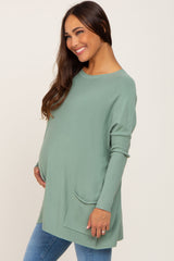 Light Olive Pocketed Dolman Maternity Top