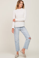 Cream Ribbed Ruffle Neck Long Sleeve Maternity Top