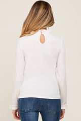 Cream Ribbed Ruffle Neck Long Sleeve Maternity Top