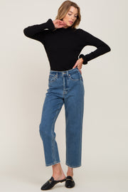 Black Ribbed Ruffle Neck Long Sleeve Top