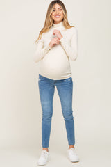 Cream Mock Neck Maternity Knit Top