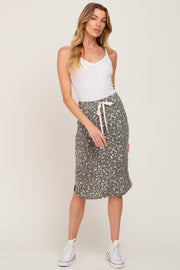 Olive Animal Print Front Tie Accent Skirt