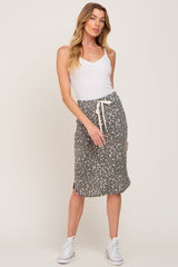 Olive Animal Print Front Tie Accent Maternity Skirt