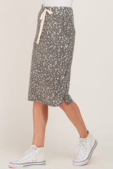 Olive Animal Print Front Tie Accent Skirt