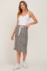 Olive Animal Print Front Tie Accent Skirt