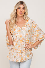 Sage Floral Short Ruffle Sleeve Blouse