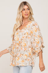 Sage Floral Short Ruffle Sleeve Blouse