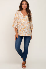 Sage Floral Short Ruffle Sleeve Maternity Blouse