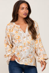 Sage Floral Long Sleeve Maternity Blouse