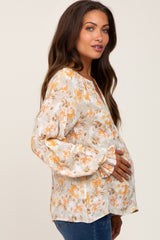 Sage Floral Long Sleeve Maternity Blouse