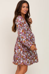 Black Multi-Color Floral Tiered Maternity Dress