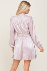 Mauve Metallic Long Sleeve V-Neck Dress