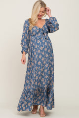 Teal Floral Tie Front Maternity Maxi Dress