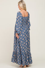 Teal Floral Tie Front Maternity Maxi Dress