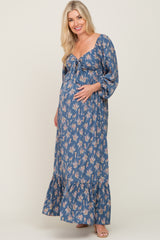 Teal Floral Tie Front Maternity Maxi Dress