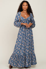 Teal Floral Tie Front Maternity Maxi Dress